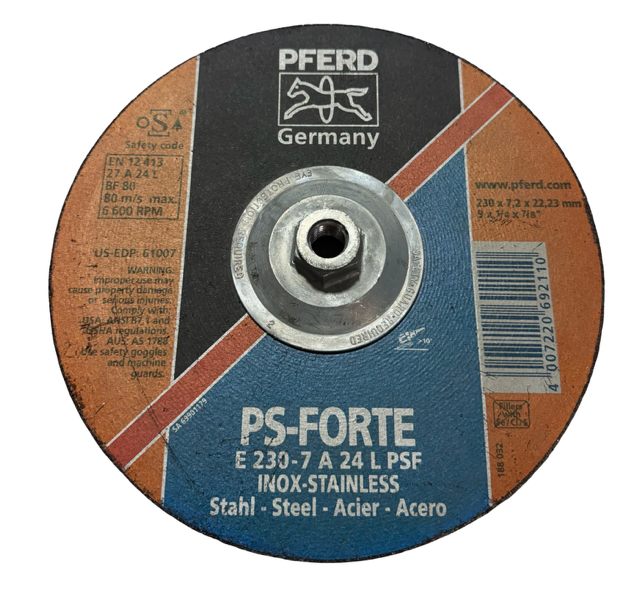 PFERD 9" x 1/4" x 5/8"-11 Metal Grinding Wheel INOX-Stainless T27