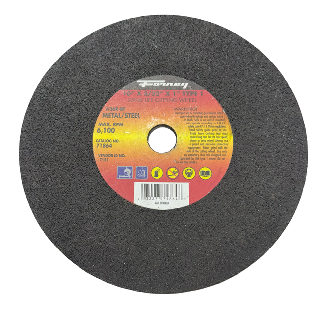 Forney 10" x 3/32" x 1" Long Life Metal Cutting Wheel Type 1 A36R-BF