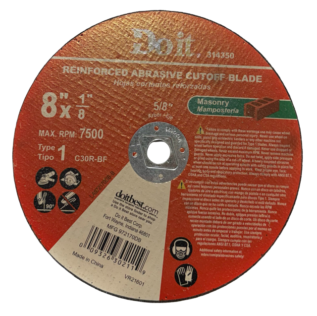 Do It Best 8" x 1/8" x 5/8" Reinforced Abrasive Cut-Off Blade