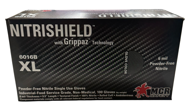 MCR Safety NITRISHIELD Powder-Free Nitrile Disposable Gloves, 6 mil, Black, Size XL 100 Pack