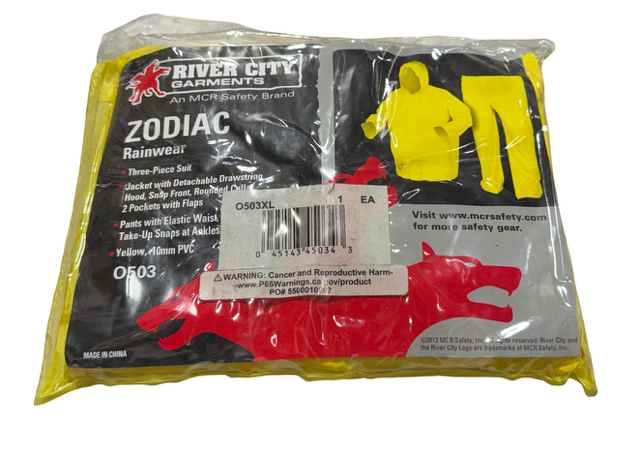 MCR Safety ZODIAC Three-Piece Rain Suit, Yellow, .10mm, PVC, Size XL