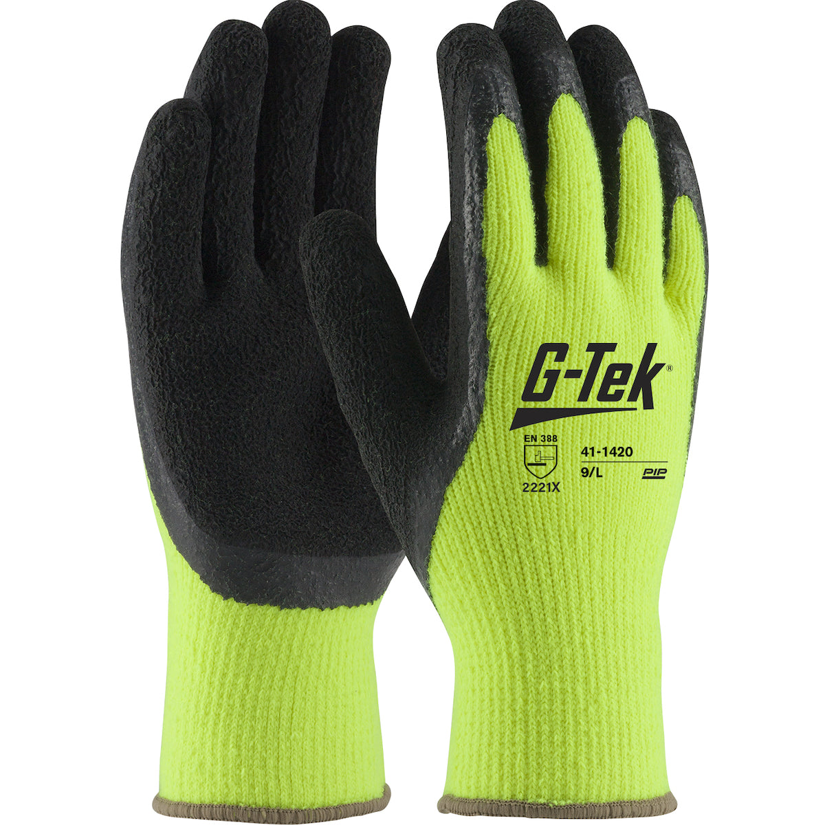 PIP G-Tek Hi-Vis Insulated Work Gloves, Crinkle Grip, Size Large