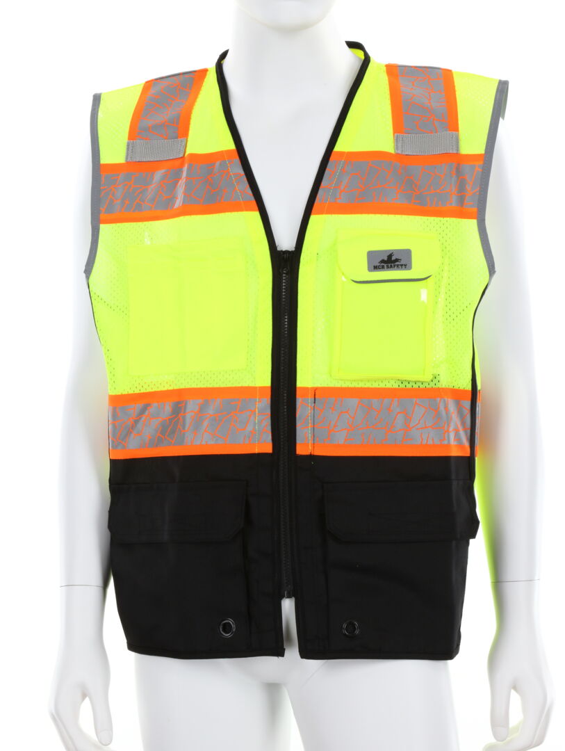 MCR Safety Hi-Vis Reflective Lime R2 Safety Surveyor Vest with 6 Pockets Size XL