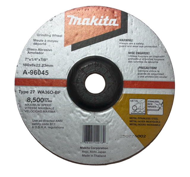 Makita 7" x 1/4" x 7/8" Metal INOX Grinding Wheel Type 27