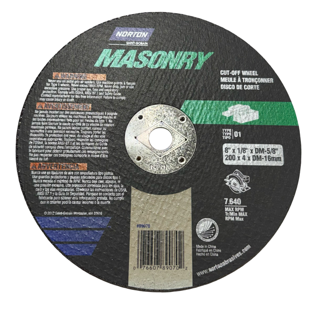 Norton 8" x 1/8" x 5/8" Masonry Cut-Off Wheel Type 1