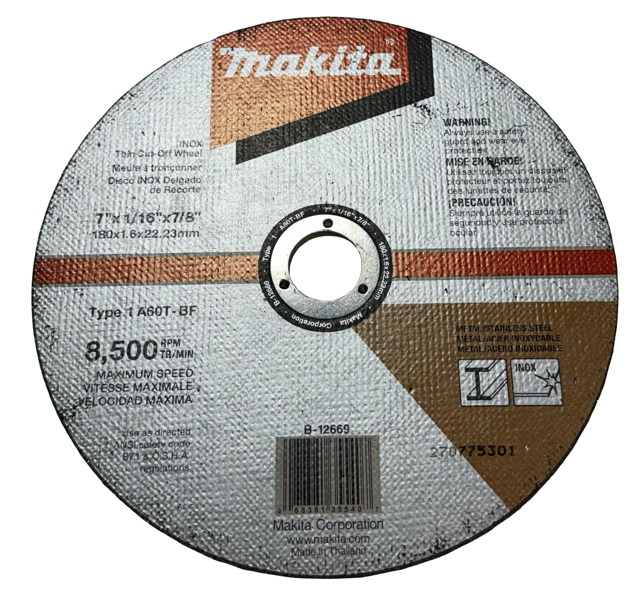 Makita 7" x 1/16" x 7/8" Metal Thin Cut-Off Wheel, Type 1, A60T-BF