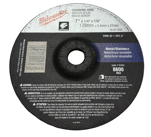 Milwaukee 7" x 1/4" x 7/8" Metal Grinding Disc Type 27