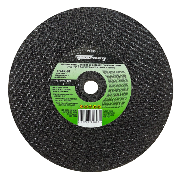 Forney 7" x 1/8" x 5/8" Masonry Cut-Off Wheel C24R-BF, Type 1