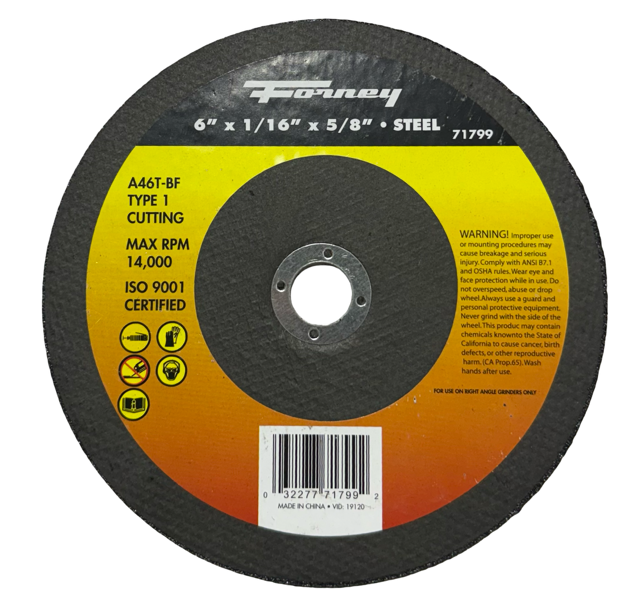 Forney 6 x 1/16" x 5/8" Metal Cut-Off Wheel, Type 1, A46T-BF