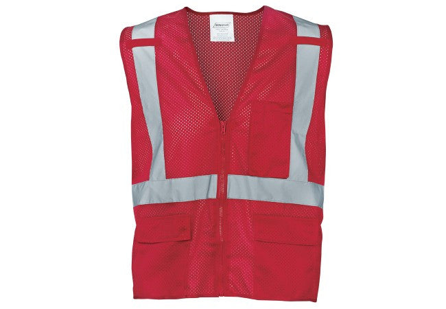 Ironwear Economy Red Safety Vest, 5 Pockets, Zipper, 2" Silver Reflective Tape Size M