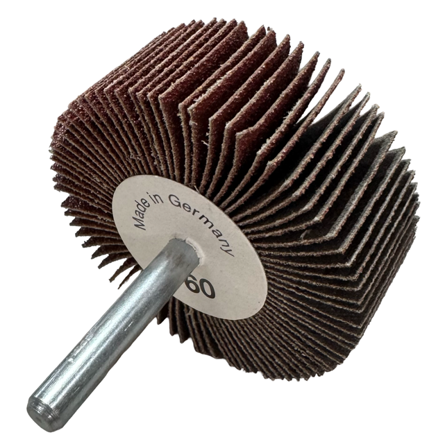 2-1/2" x 1" x 1/4" Mounted Flap Wheel 60 Grit Made in Germany