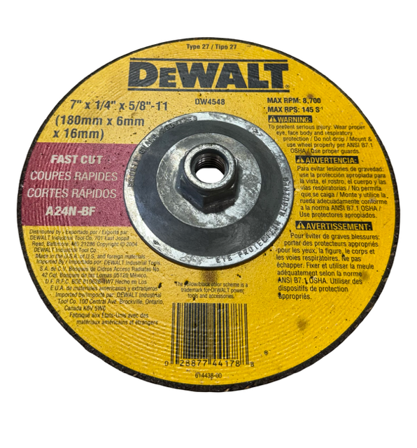 DEWALT 7" x 1/4" x 5/8-11 Fast Cut Metal Grinding Wheel A24N-BF