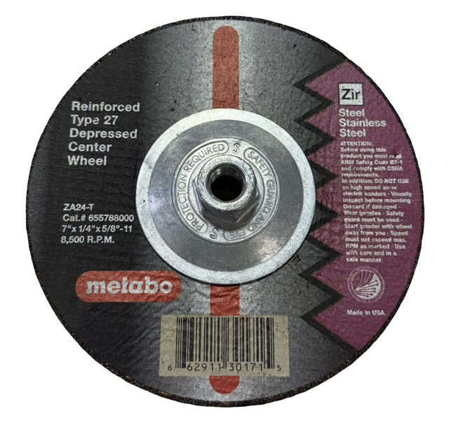 Metabo 7" x 1/4" x 5/8-11 Metal Grinding Wheel T27 Zirconia Alumina USA Made