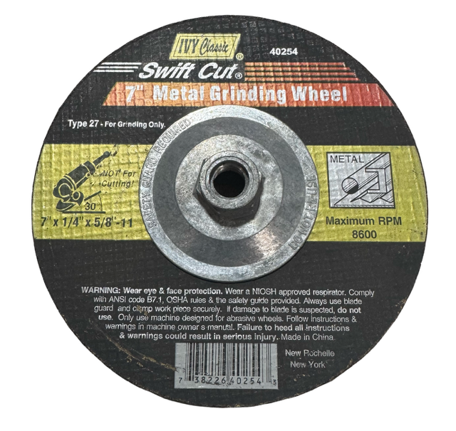 Ivy Classic 7" x 1/4" x 5/8-11 Metal Grinding Wheel Type 27