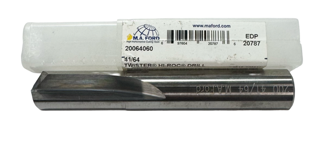 M.A. Ford 41/64" Hi-Roc Solid Carbide Drill Straight Flute USA Made