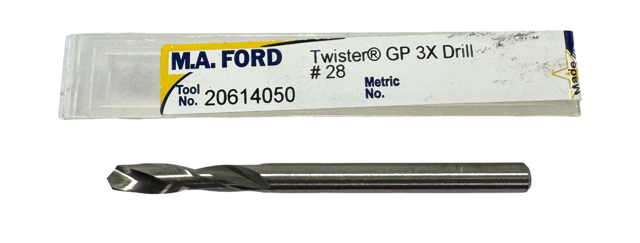 M.A. Ford #28 Solid Carbide Drill 3xD General Purpose Twister Drill 118° USA Made