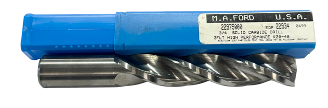 M.A. Ford 3/4" High Performance Solid Carbide Drill 3 Flute 150° Point USA Made