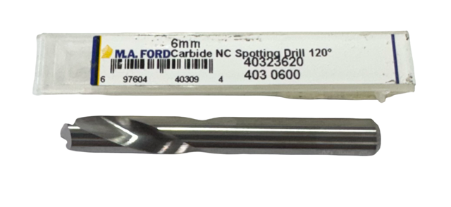 M.A. Ford 6mm Solid Carbide NC Spotting Drill 120° USA Made