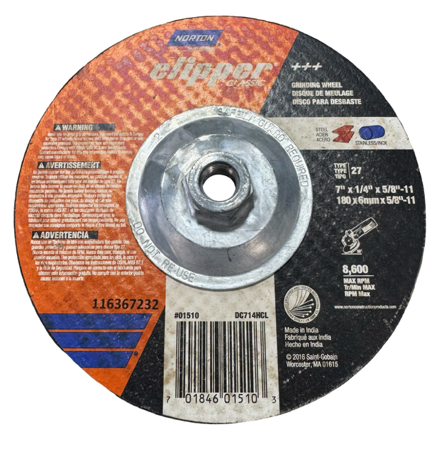 Norton Clipper 7" x 1/4" x 5/8-11 Type 27 Stainless/INOX
