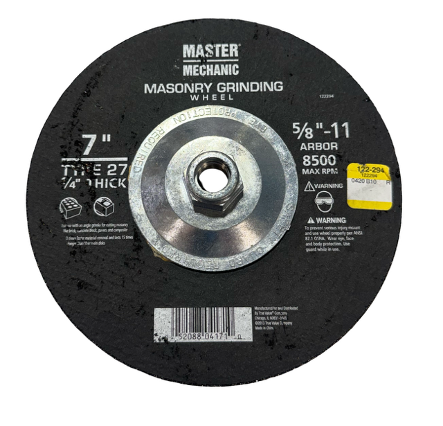 Master Mechanic 7" x 1/4" x 5/8-11 Masonry Grinding Wheel 122294