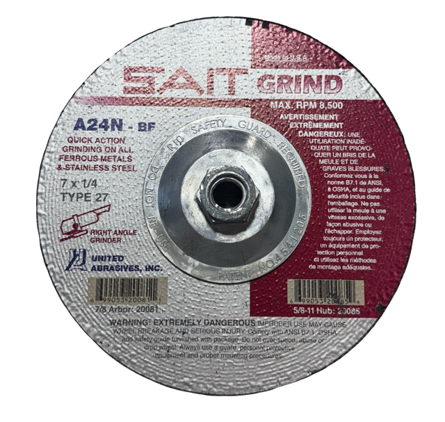 SAIT 7" x 1/4" x 5/8-11 Metal Grinding Wheel A24N-BF USA Made