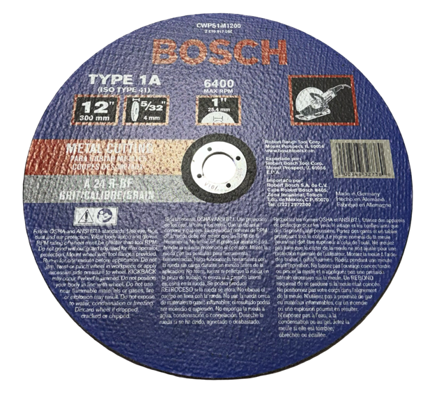 Bosch 12" x 5/32" x 1" Portable Saw Metal Cutting Wheel Type 1 A24R