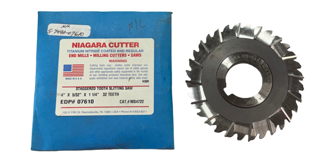 Niagara 4" x 5/32" x 1-1/4" HSS Side Chip Slitting Saw - Staggered Tooth - USA Made