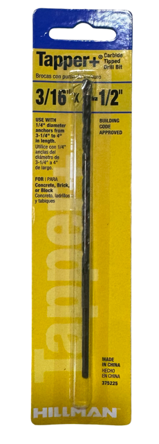 Hillman Tapper+ 3/16" x 5-1/2" Carbide Tipped Tapcon Drill Bit
