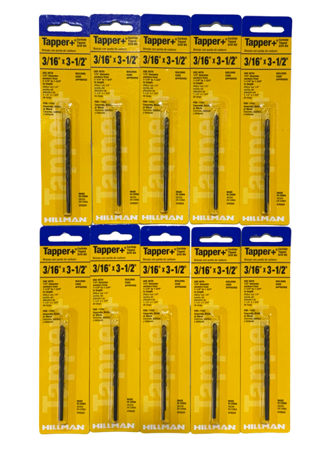 Hillman Tapper+ 3/16" x 3-1/2" Carbide Tipped Tapcon Drill Bit 10 Pack