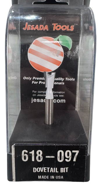 Jesada 3/8" Carbide Tipped Dovetail Router Bit, 1/4" Shank, 8° Angle, USA Made