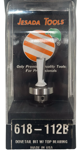 Jesada 7/16" Carbide Tipped Dovetail Router Bit with Top Bearing, 1/4" Shank, 7° Angle USA Made