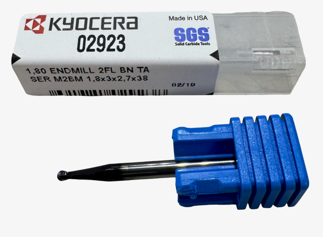 Kyocera 1.80mm Carbide Ball Micro End Mill 2 Flute TA Coating USA Made