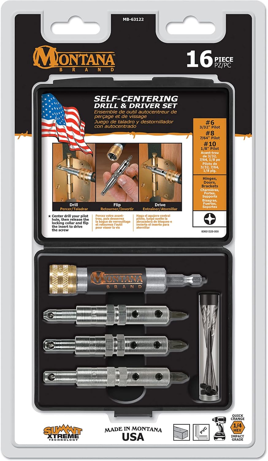 Montana 16 Piece Self-Centering Drill & Driver Set USA Made