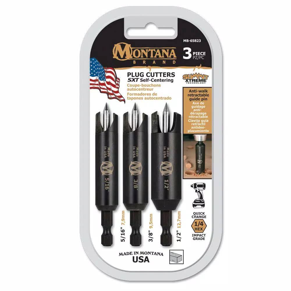 Montana 3 Piece Self-Centering Plug Cutter Set 5/16" 3/8" 1/2" Impact Grade USA Made