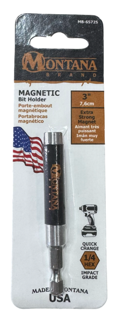 Montana 3" Magnetic Bit Holder 1/4" Hex Shank Impact Grade USA Made