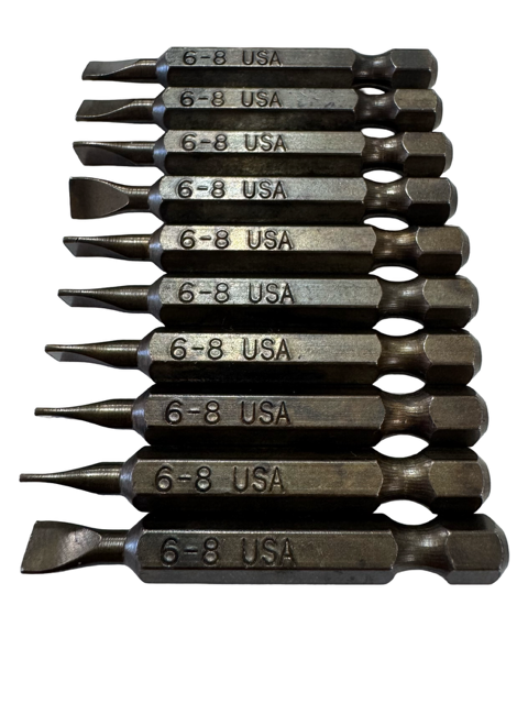 Montana #6-8 Impact Ready Slotted Screw Driver Bits 2" Overall 10 Pack USA