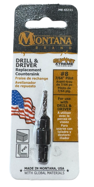 Montana #8 Countersink Insert 7/64" Pilot Drill Bit USA Made
