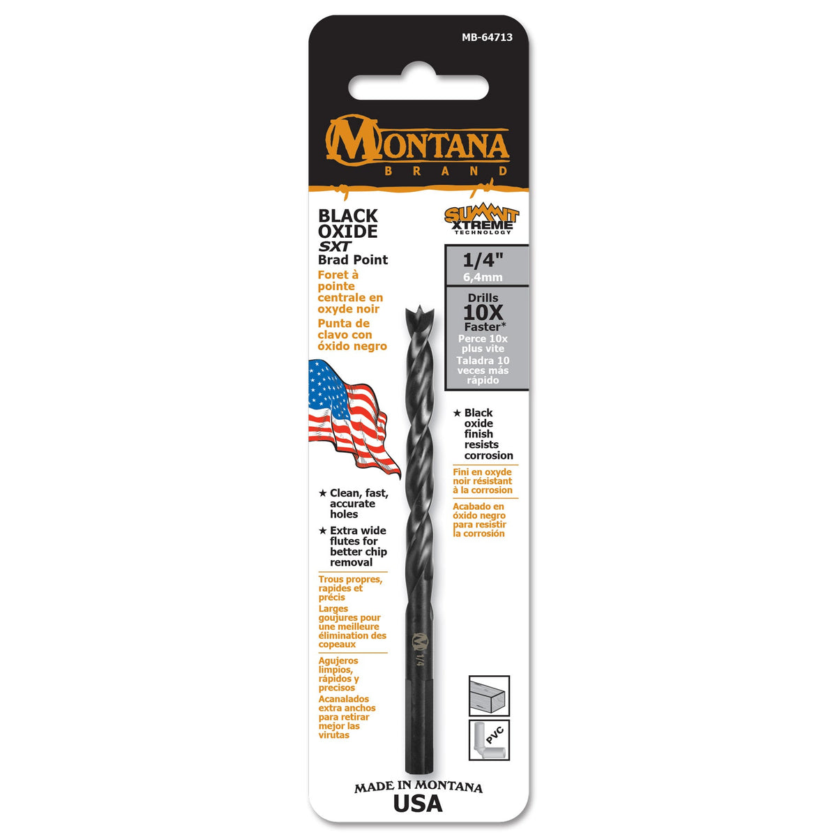 Montana 1/4" HSS Brad Point Drill Bit Black Oxide USA Made