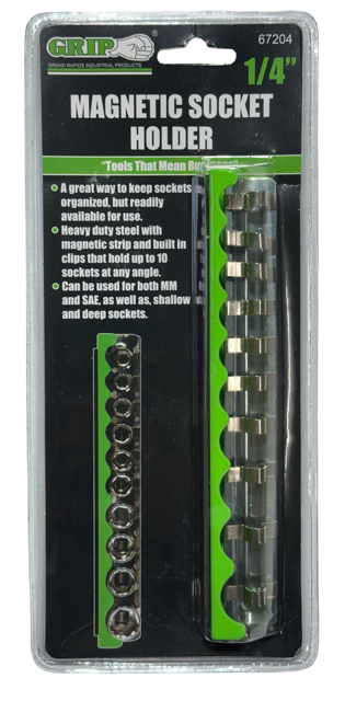 GRIP 1/4" Drive Magnetic Socket Holder with 10 Clips