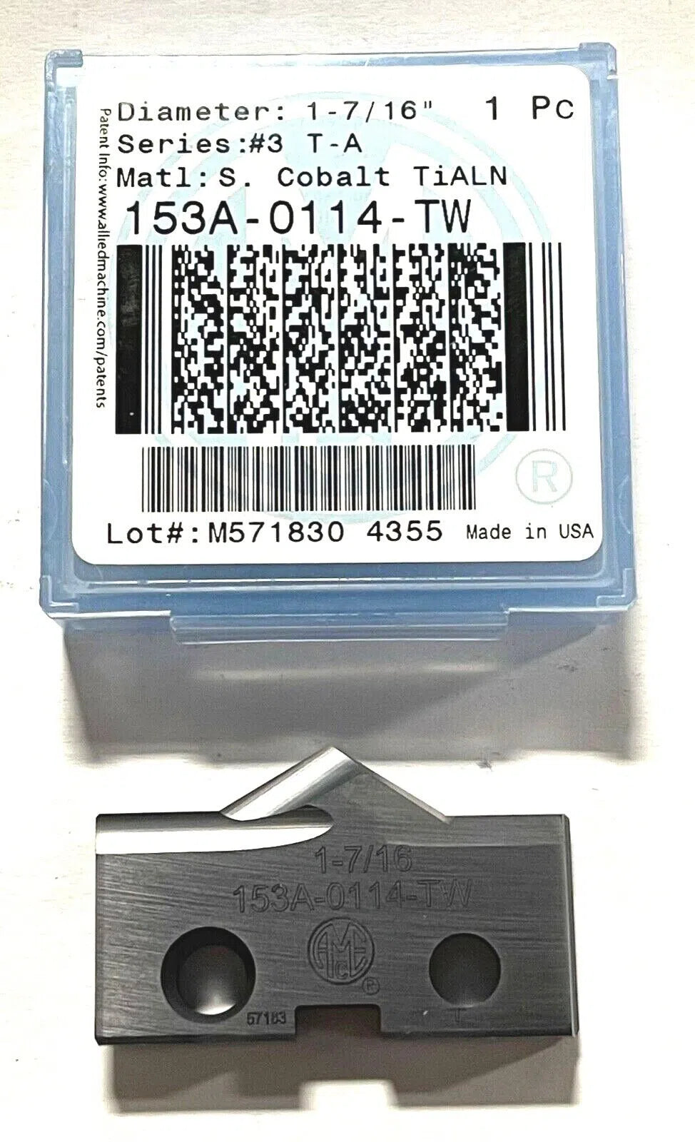 Allied Machine 1-7/16" Super Cobalt T-A Drill Insert TiAlN Coating Series #3 USA