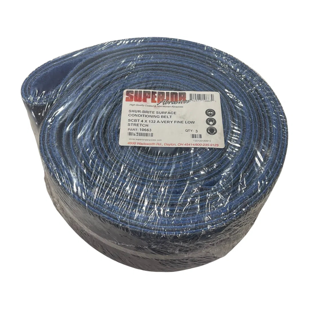 Superior Abrasives 4" x 132" Surface Conditioning Belt Very Fine Low Stretch 3pk