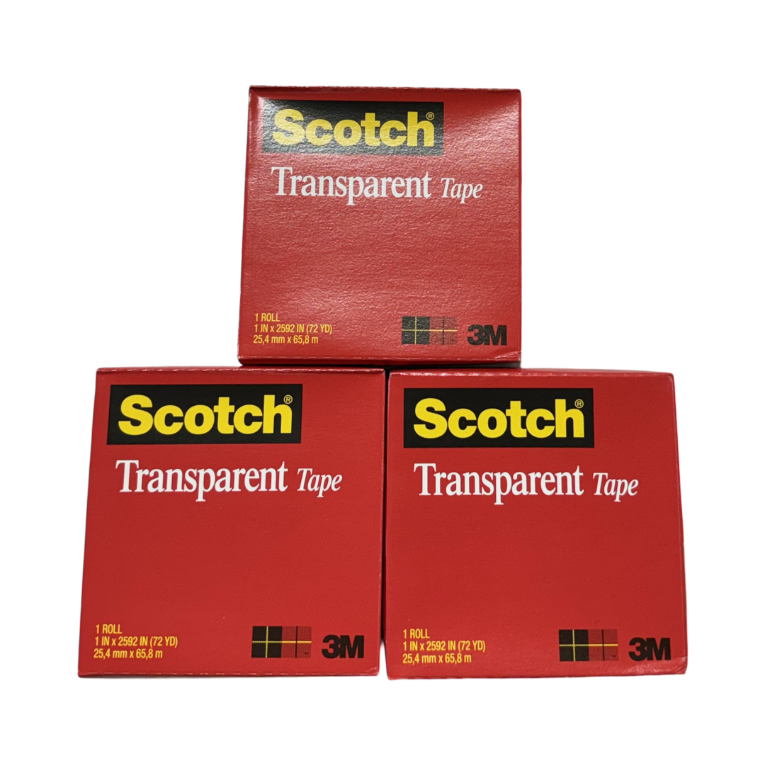 3M Scotch 1" x 72 Yards Transparent Tape 3 Rolls