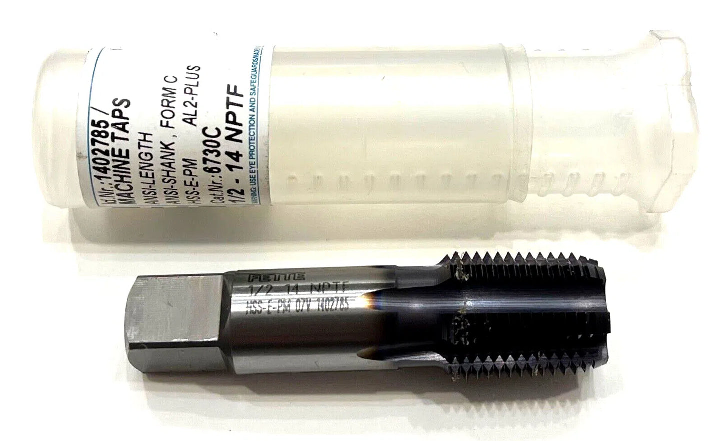 FETTE 1/2"-14 NPTF Pipe Tap AL2-Plus Coating 6 Flute Coolant Thru HSS-E-PM