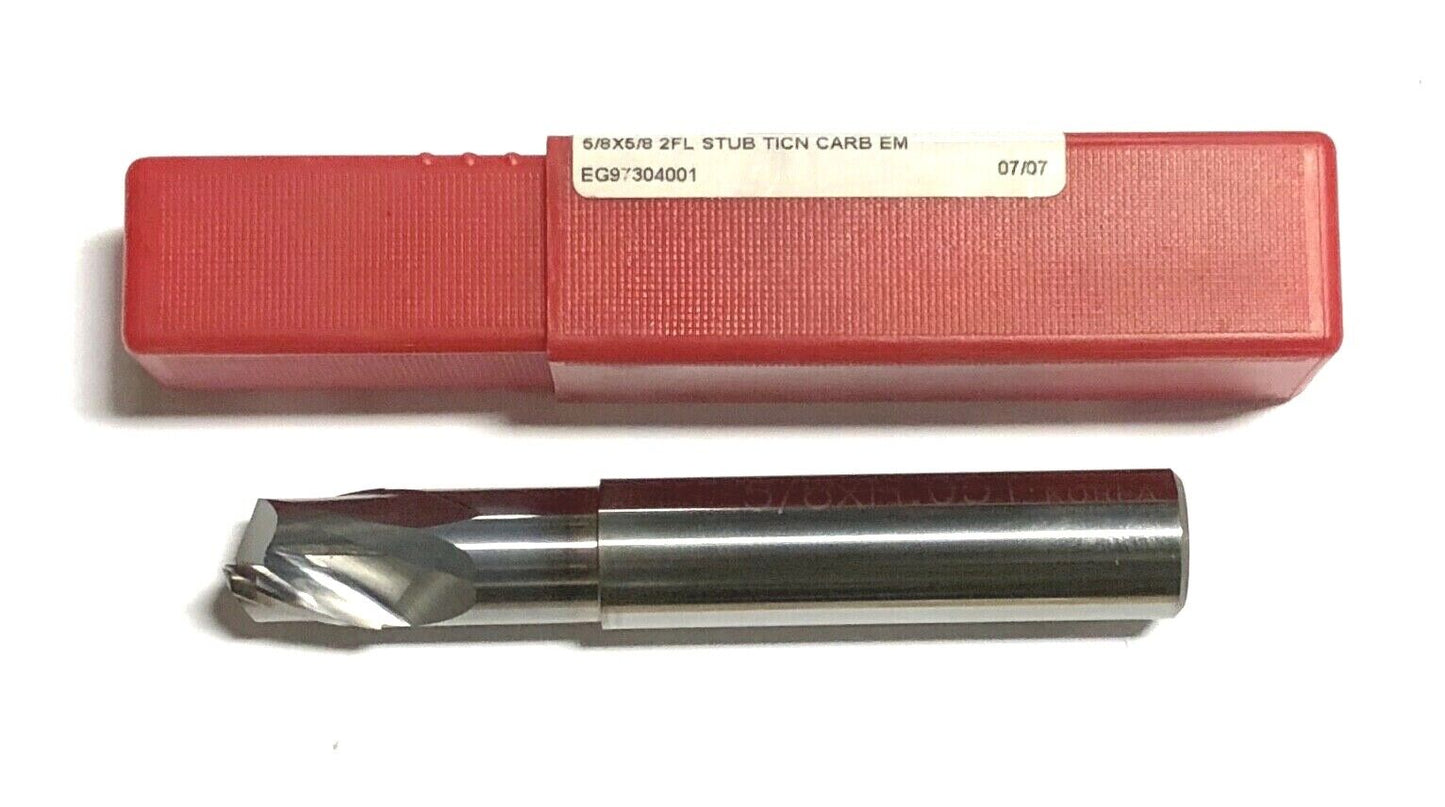 5/8" Solid Carbide Stub End Mill TICN Coated 2 Flute Single End
