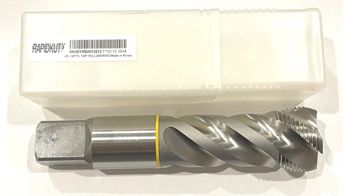 RapidKut 1-1/2"-12 Tap High Performance Semi Bottoming Tap Yellow Ring 4 Flute