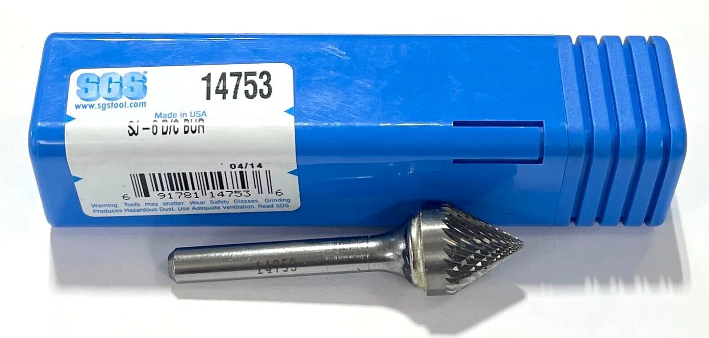 SGS 5/8" Carbide Burr SJ-6 Double Cut Cone Shape Burr USA Made 14753