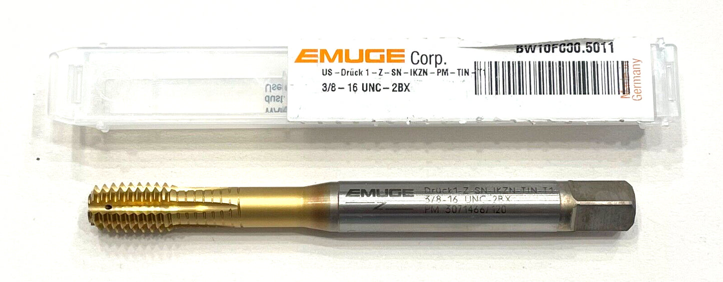 EMUGE HSSE 3/8-16 UNC-2BX Thread Forming Tap Coolant Thru Tin Coating