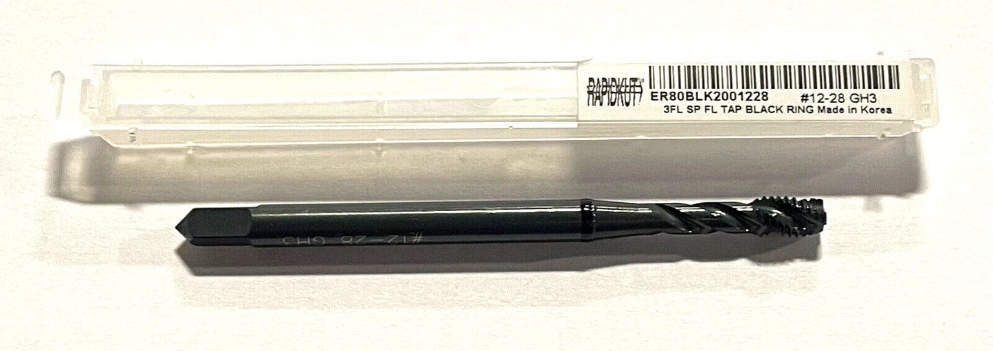 RapidKut 12-28 Tap High Vanadium Steel Semi-Bottoming Spiral Flute Tap 3FL H3