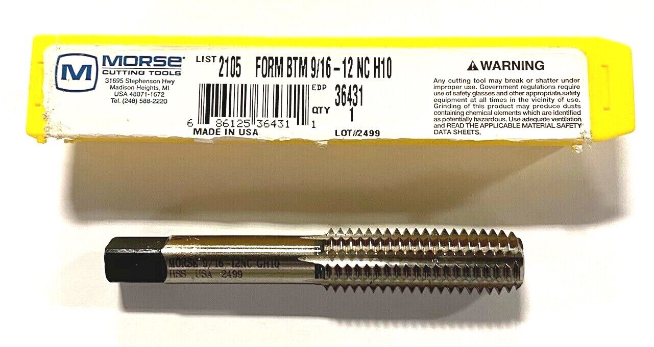 Morse 9/16-12 Tap Thread Forming Bottoming Tap HSS H10 USA Made 36431