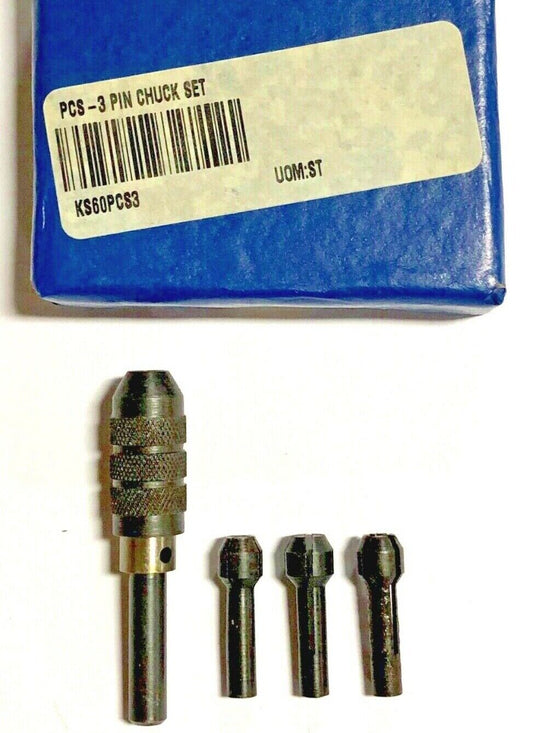 3 Piece Drill Bit Pin Chuck Set 1/4" Shank Adapter Tool Kit
